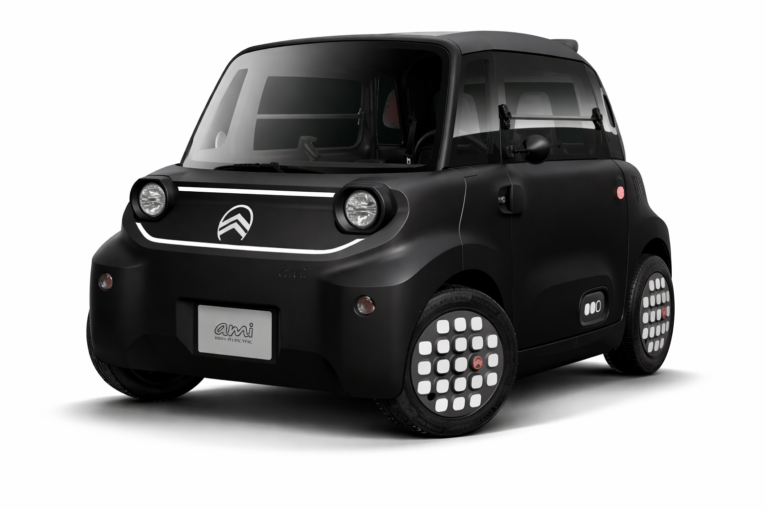 Citroën Ami Black électrique compacte noire au style minimaliste sur fond blanc